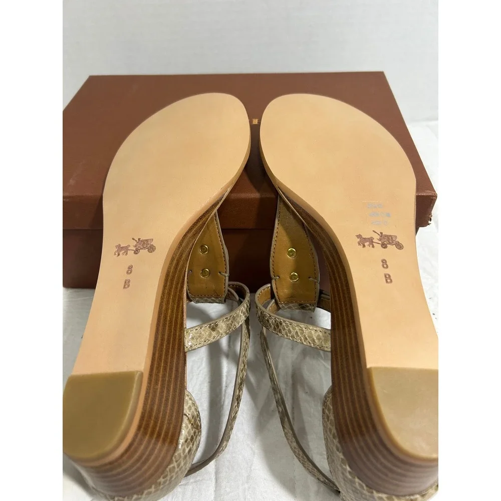 Coach G1144 Snakeskin Embossed Leather Wedge Thong Sandals Mens 8B Natural Gold